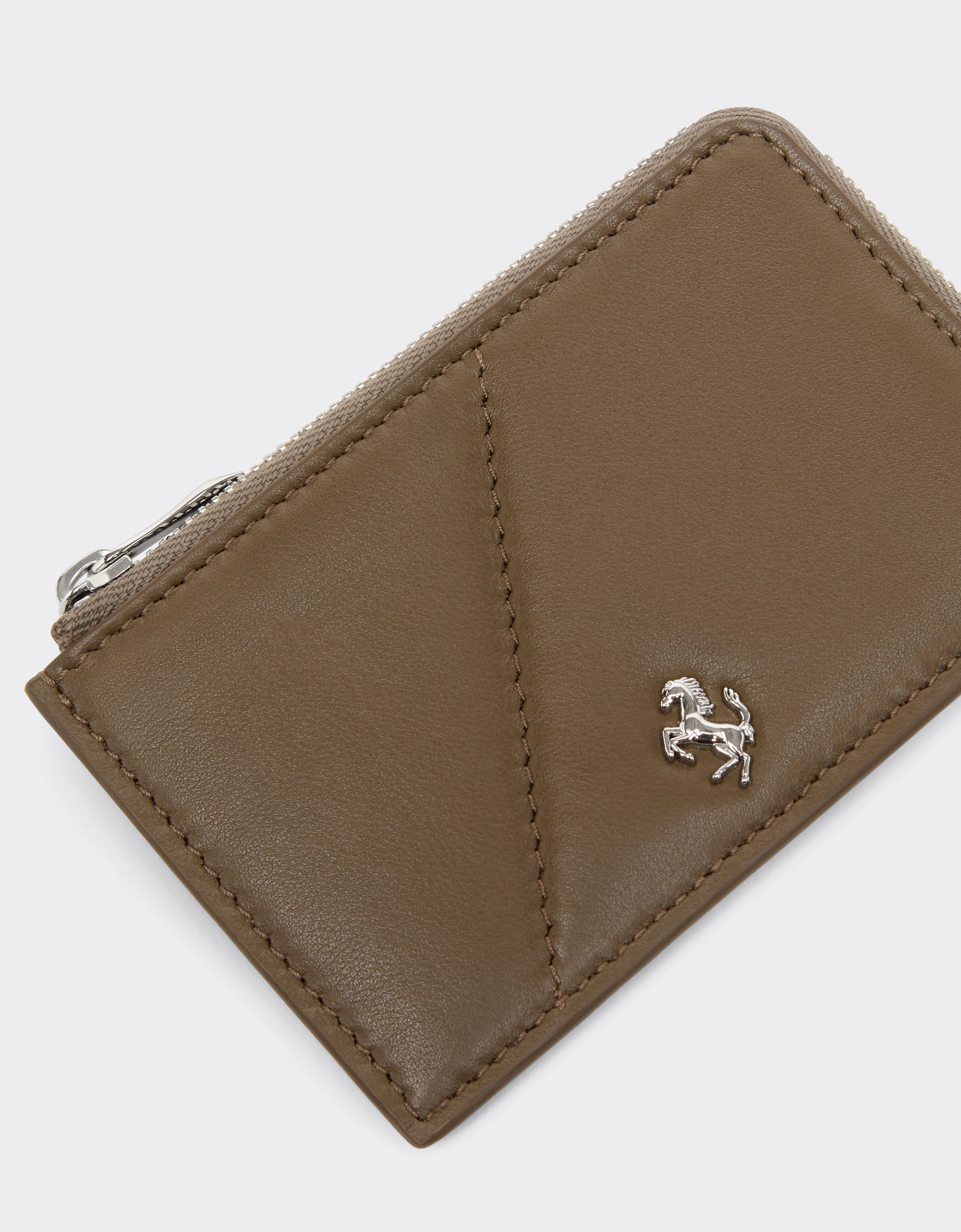 Ferrari 皮革拉链卡夹 Khaki Green 50622f