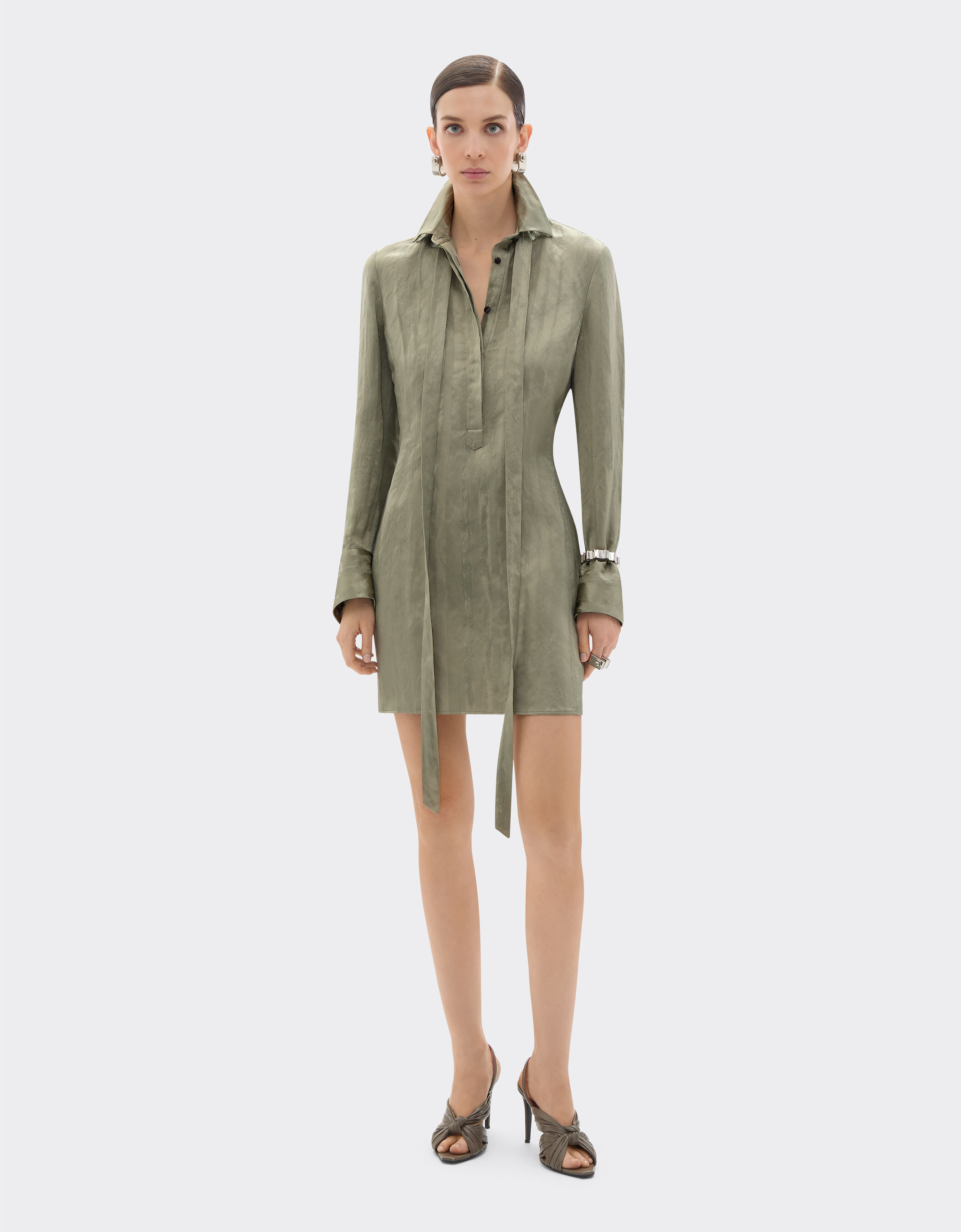 条纹图案提花连衣裙 Ferrari 条纹图案提花连衣裙 Khaki Green 50353f