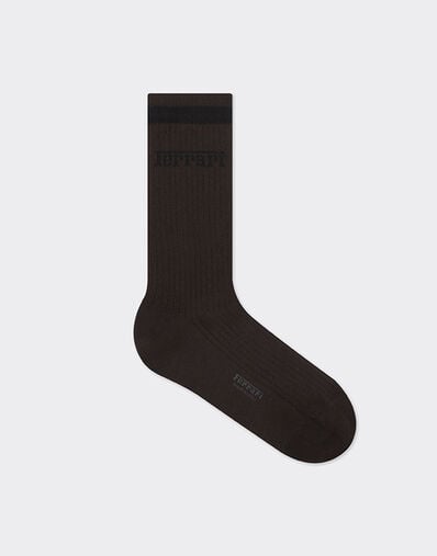 Ferrari Long cotton socks with Ferrari logo Dark brown 49190f