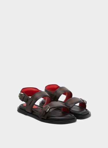 Ferrari Flat Sandal in Leather Dark brown 49989f