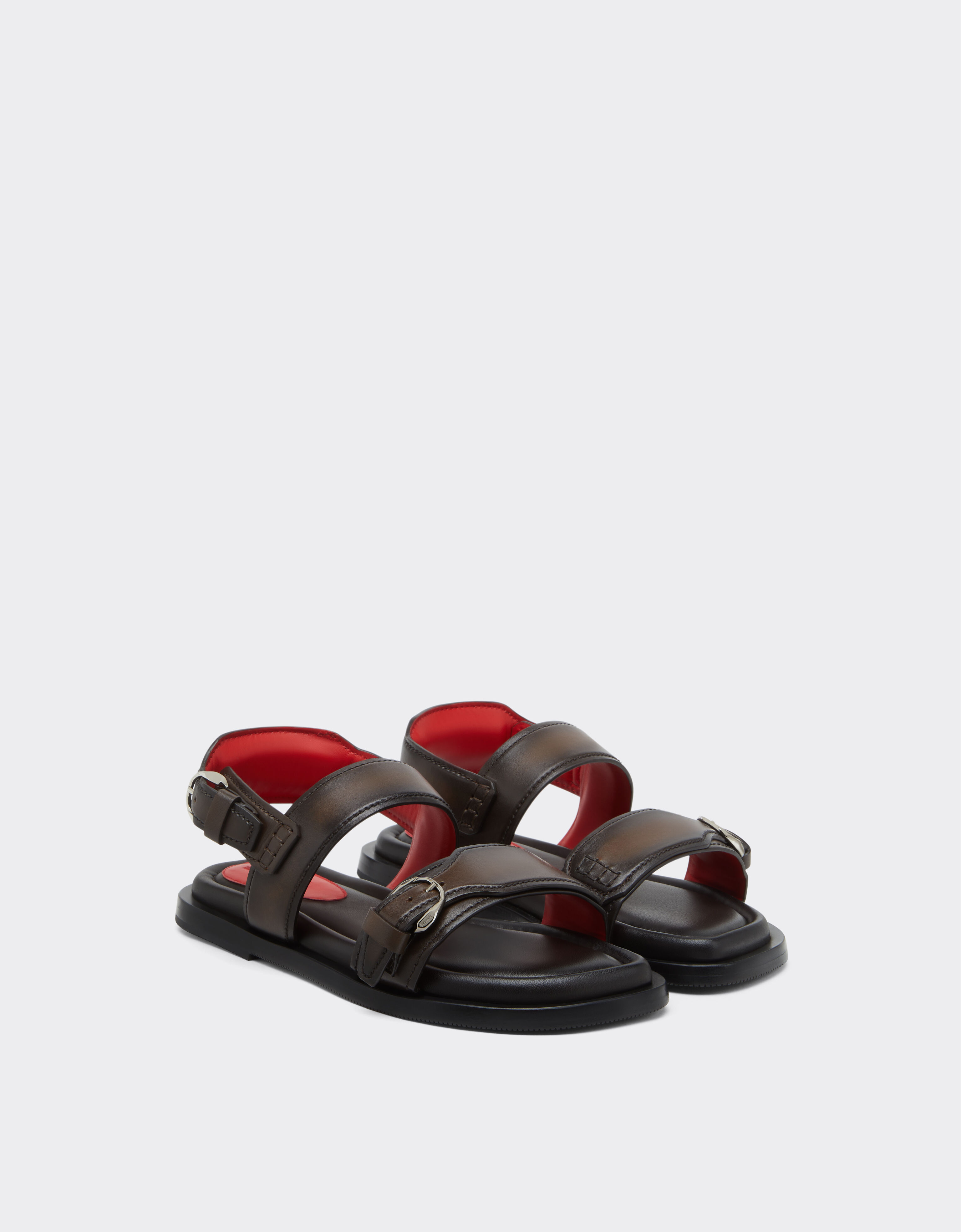 Ferrari Flat Sandal in Leather Dark brown 49989f