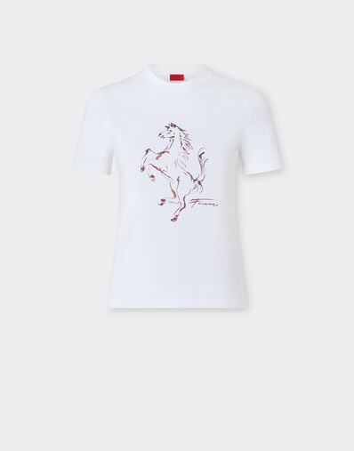 Ferrari 跃马印花棉质 T 恤 Optical White 51034f