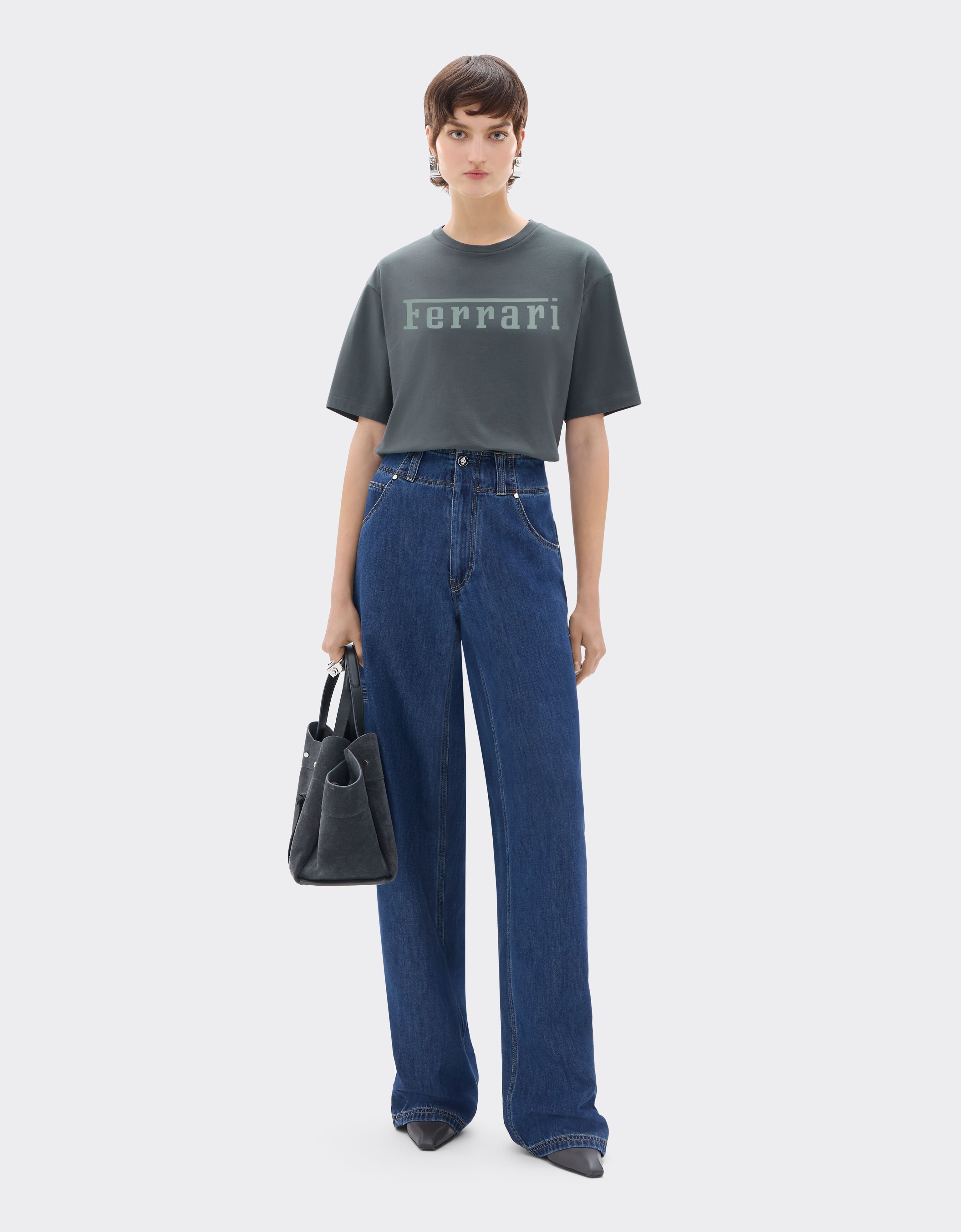 Cotton T-shirt with Ferrari logo Ferrari Cotton T-shirt with Ferrari logo Grigio Titano CJNTH0006JCO0045f