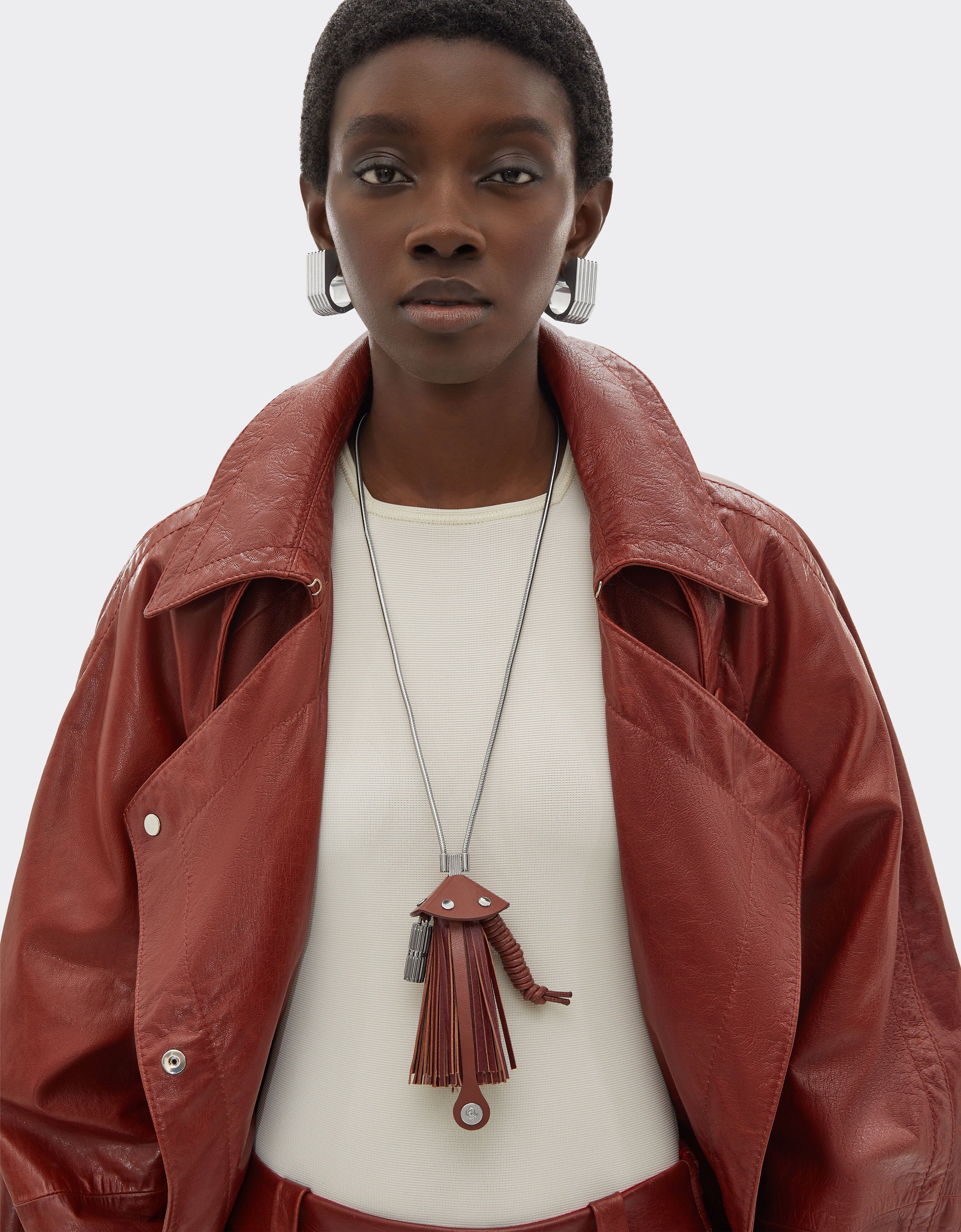 Ferrari 金属和半亮光皮革饰链 Fired Brick 51083f