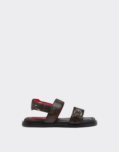 Ferrari Flat Sandal in Leather Dark brown 49989f
