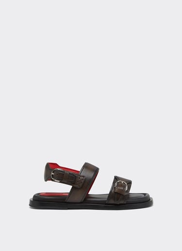 Ferrari Flat Sandal in Leather Dark brown 49989f