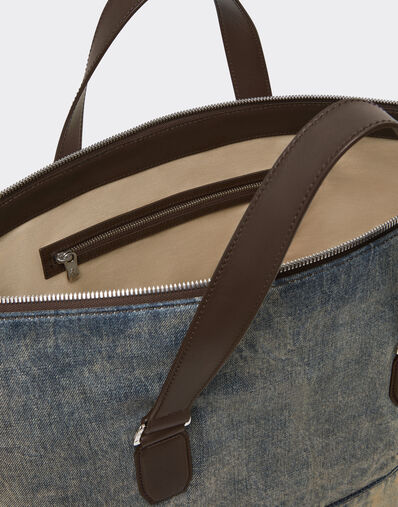 Ferrari 酸洗牛仔布和皮革的 Duffle 包 Blu Denim 51329f