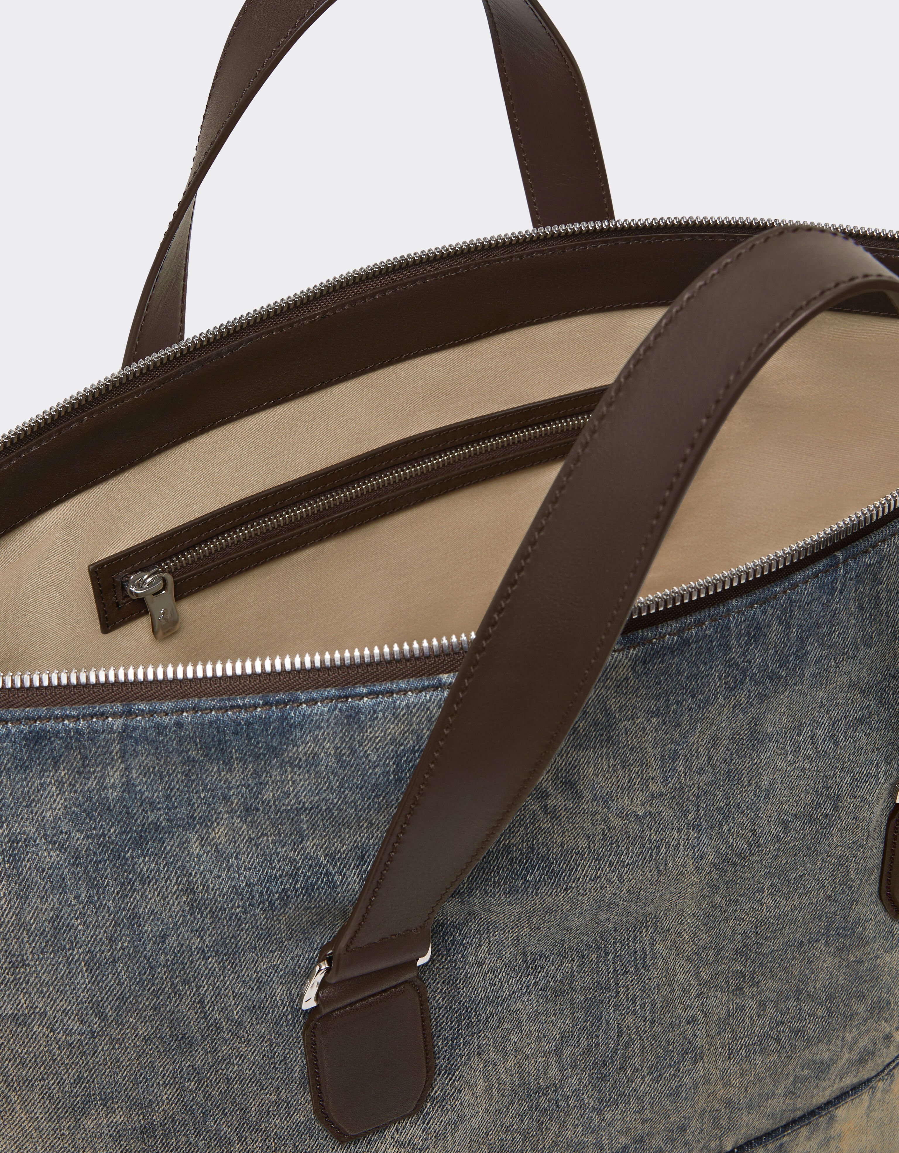 Ferrari 酸洗牛仔布和皮革的 Duffle 包 Blu Denim 51329f