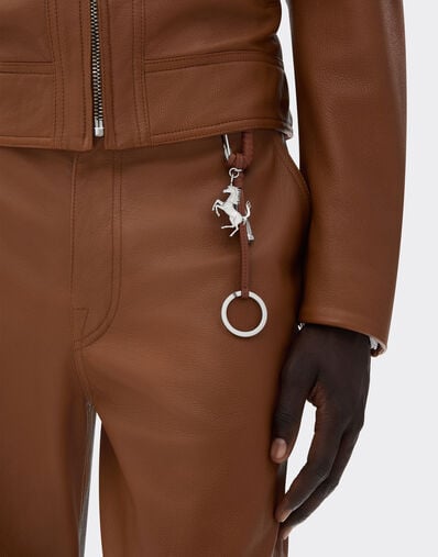Ferrari Metal and leather keyring with charm Tobacco 50010f