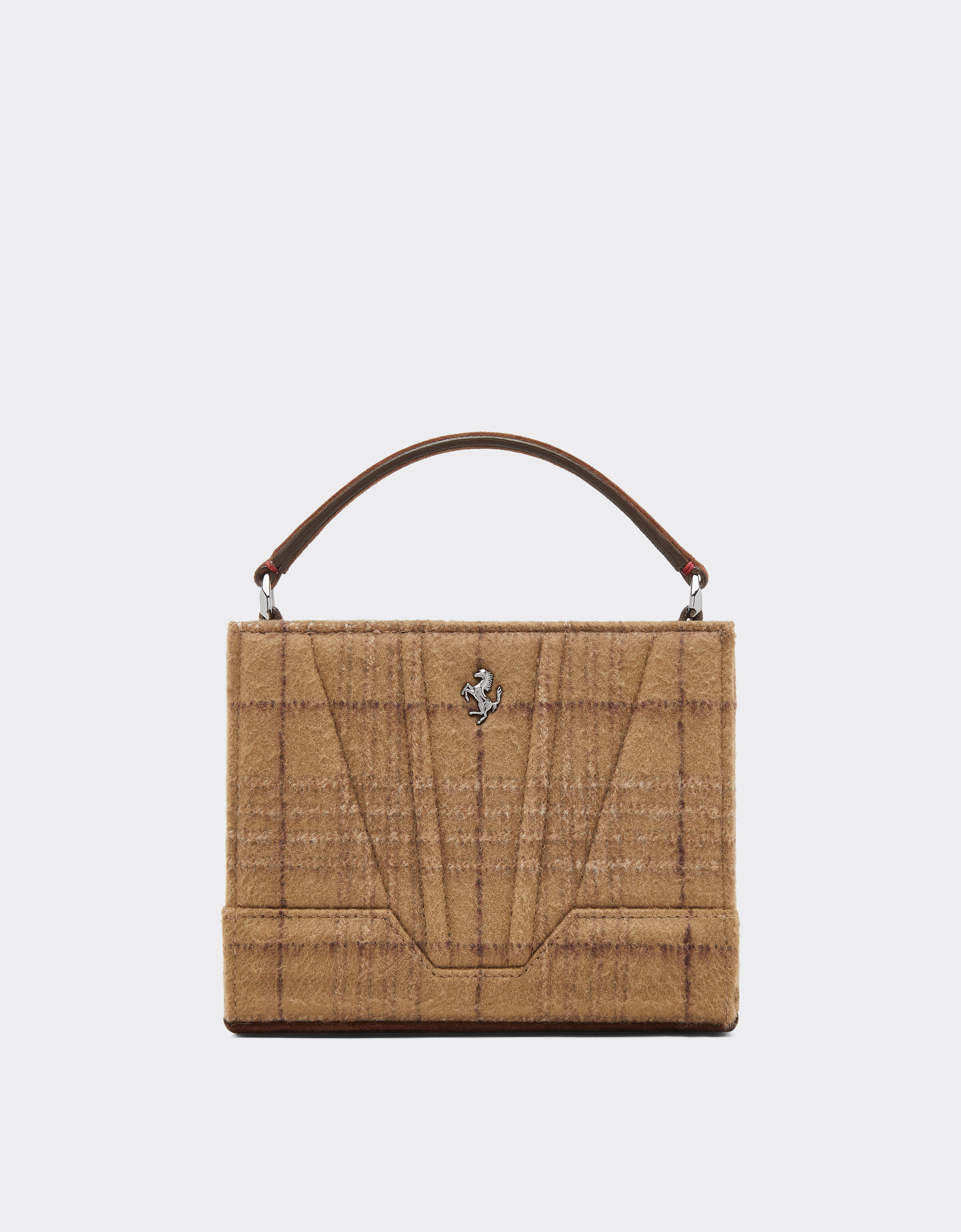 Ferrari Ferrari GT micro tote bag in wool tartan and suede leather Espresso 49126f