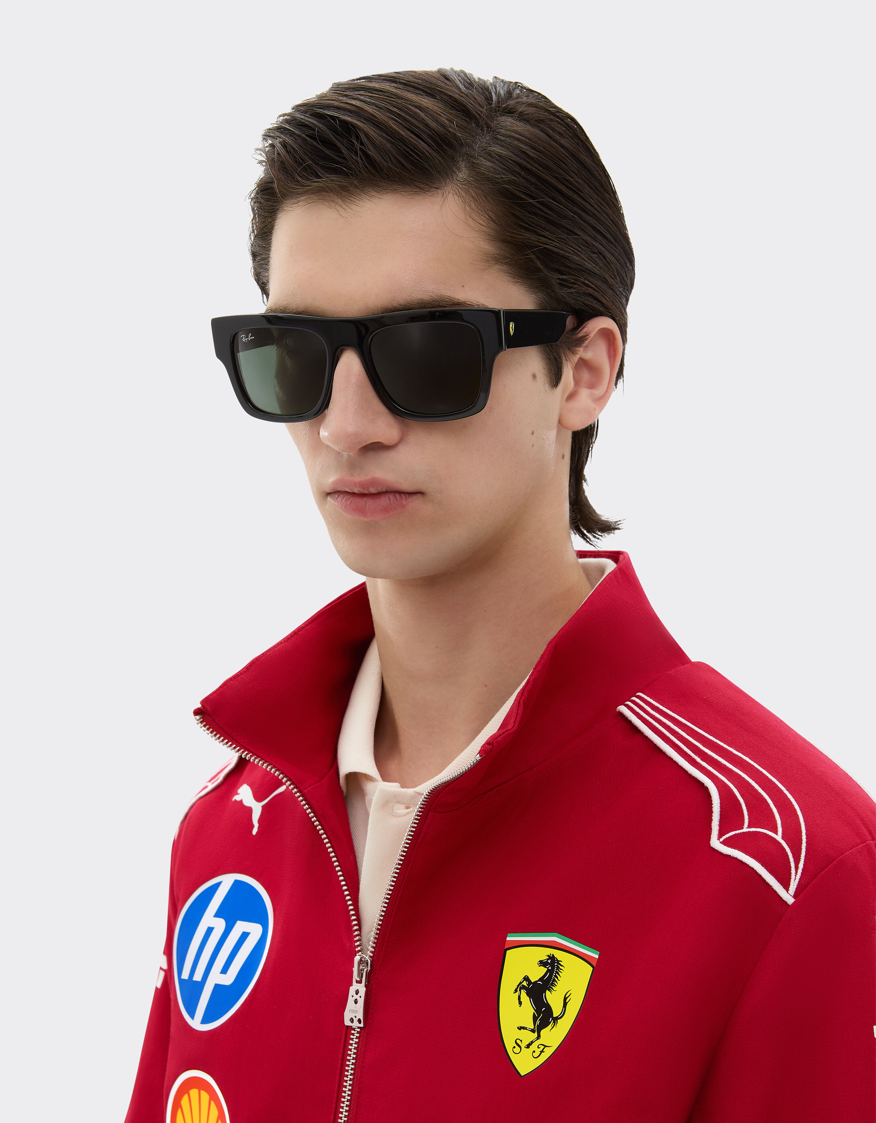 Ferrari 雷朋与法拉利车队合作款 RB2217M 深绿色镜片黑色醋酸纤维太阳镜 黑色 LA01Kf