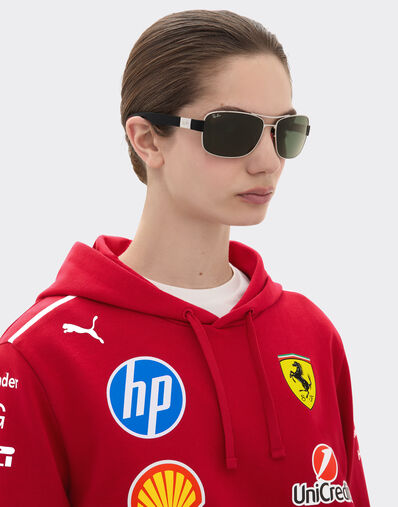 Ferrari 雷朋与法拉利车队合作款 RB3763M 深绿色镜片银色金属与黑色塑料太阳镜 银色 LA01Ff