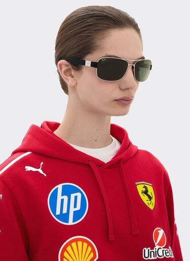 Ferrari 雷朋与法拉利车队合作款 RB3763M 深绿色镜片银色金属与黑色塑料太阳镜 银色 LA01Ff