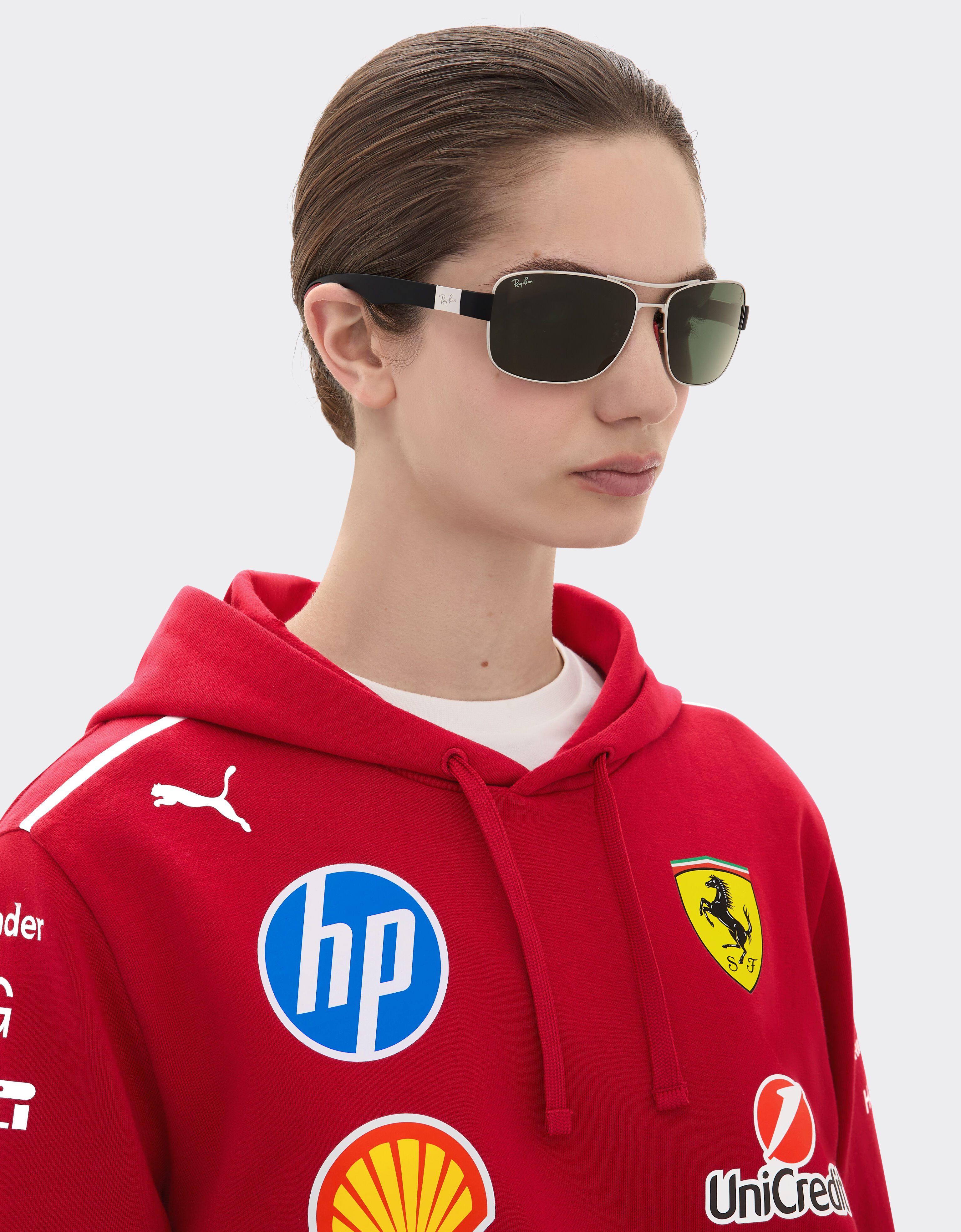 Ferrari 雷朋与法拉利车队合作款 RB3763M 深绿色镜片银色金属与黑色塑料太阳镜 银色 LA01Ff