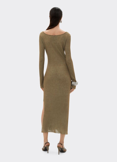 Ferrari 长款亚麻、羊绒和真丝连衣裙 Khaki Green 50342f