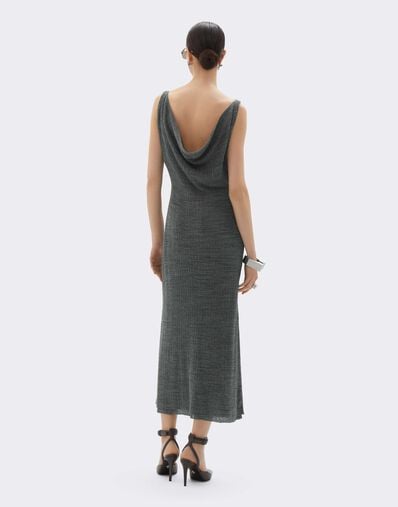 Ferrari Vestido largo de mezcla de lino con canalé irregular Grey CKWDR0015KLI0005f
