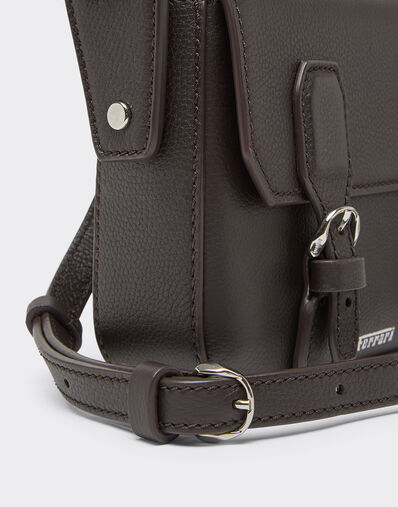 Ferrari Mini Messenger Bag in Hammered Leather Dark brown 50582f