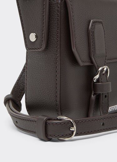 Ferrari Mini Messenger Bag in Hammered Leather Dark brown 50582f