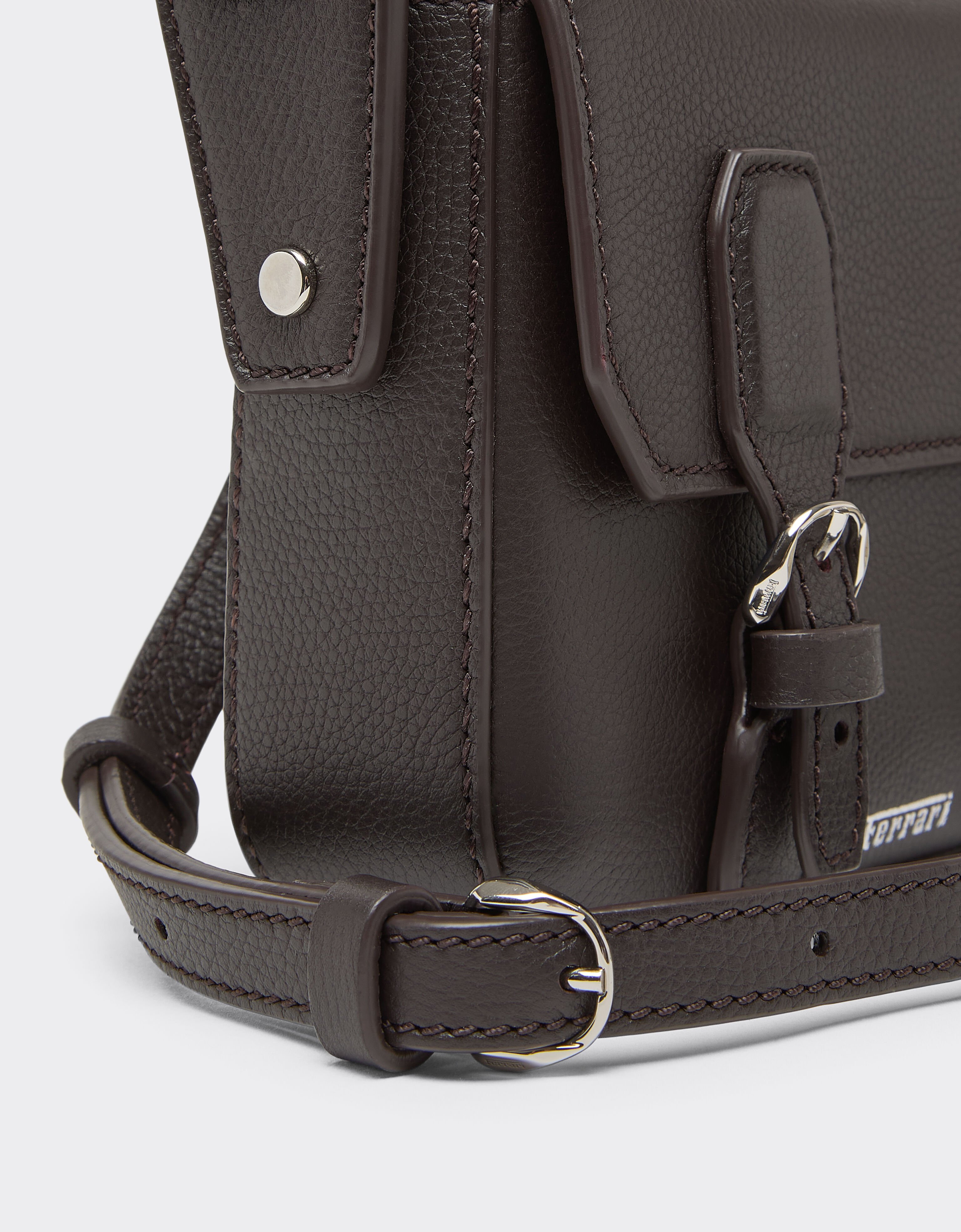 Ferrari Mini Messenger Bag in Hammered Leather Dark brown 50582f