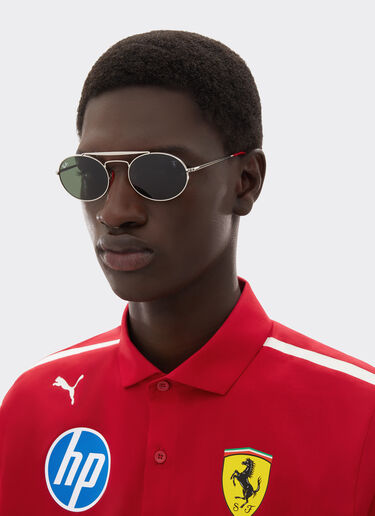 雷朋与法拉利车队合作款 RB3775M 绿色镜片银色和红色金属太阳镜 Ferrari 雷朋与法拉利车队合作款 RB3775M 绿色镜片银色和红色金属太阳镜 银色 LA0ECf