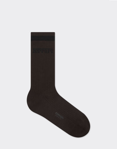 Ferrari Long cotton socks with Ferrari logo Dark brown 49190f