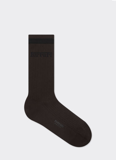 Ferrari Long cotton socks with Ferrari logo Dark brown 49190f