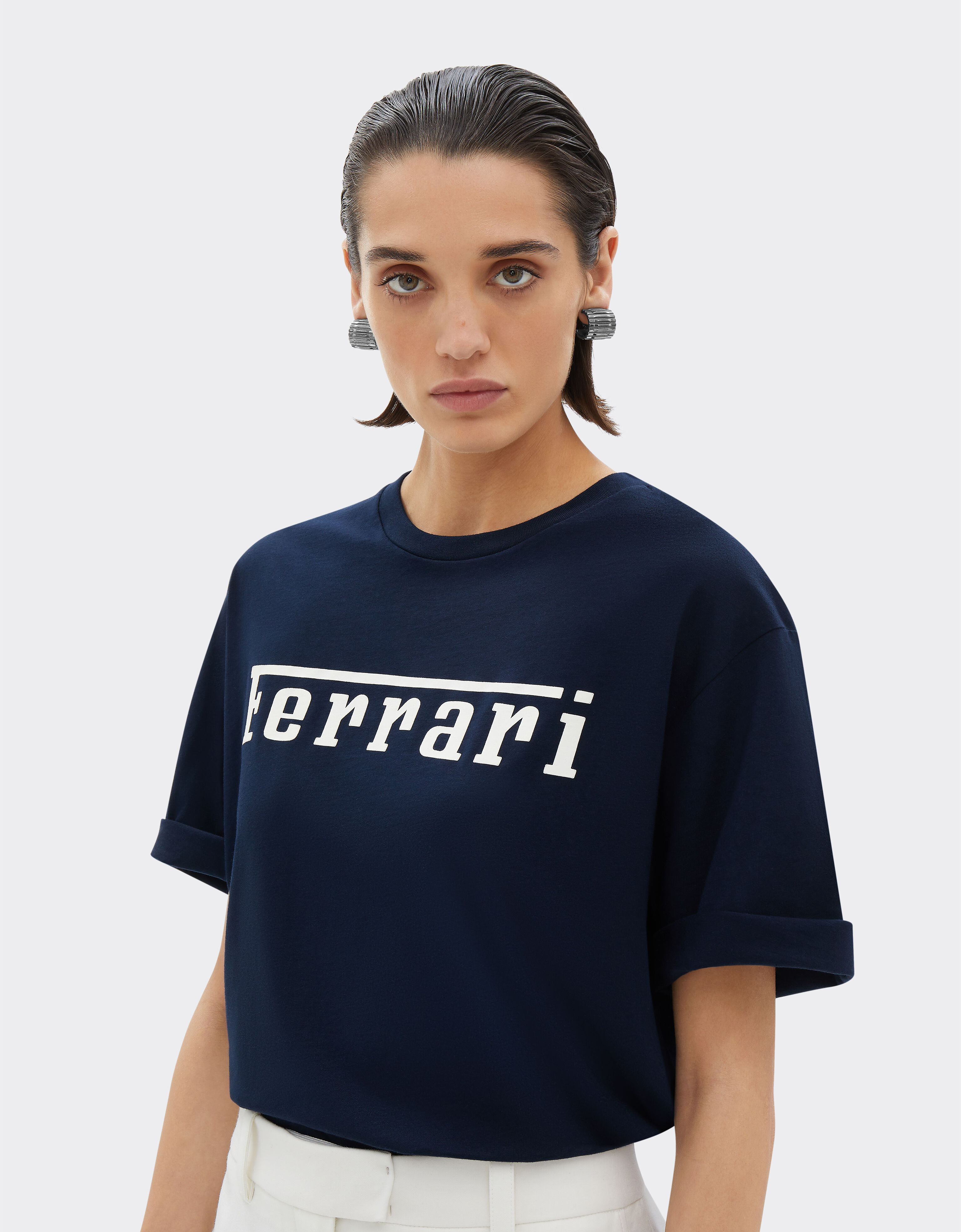 Ferrari 法拉利徽标棉质 T 恤 海军蓝 21179f