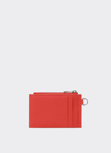 Ferrari Zip card holder in textured leather Rosso Dino 51054f