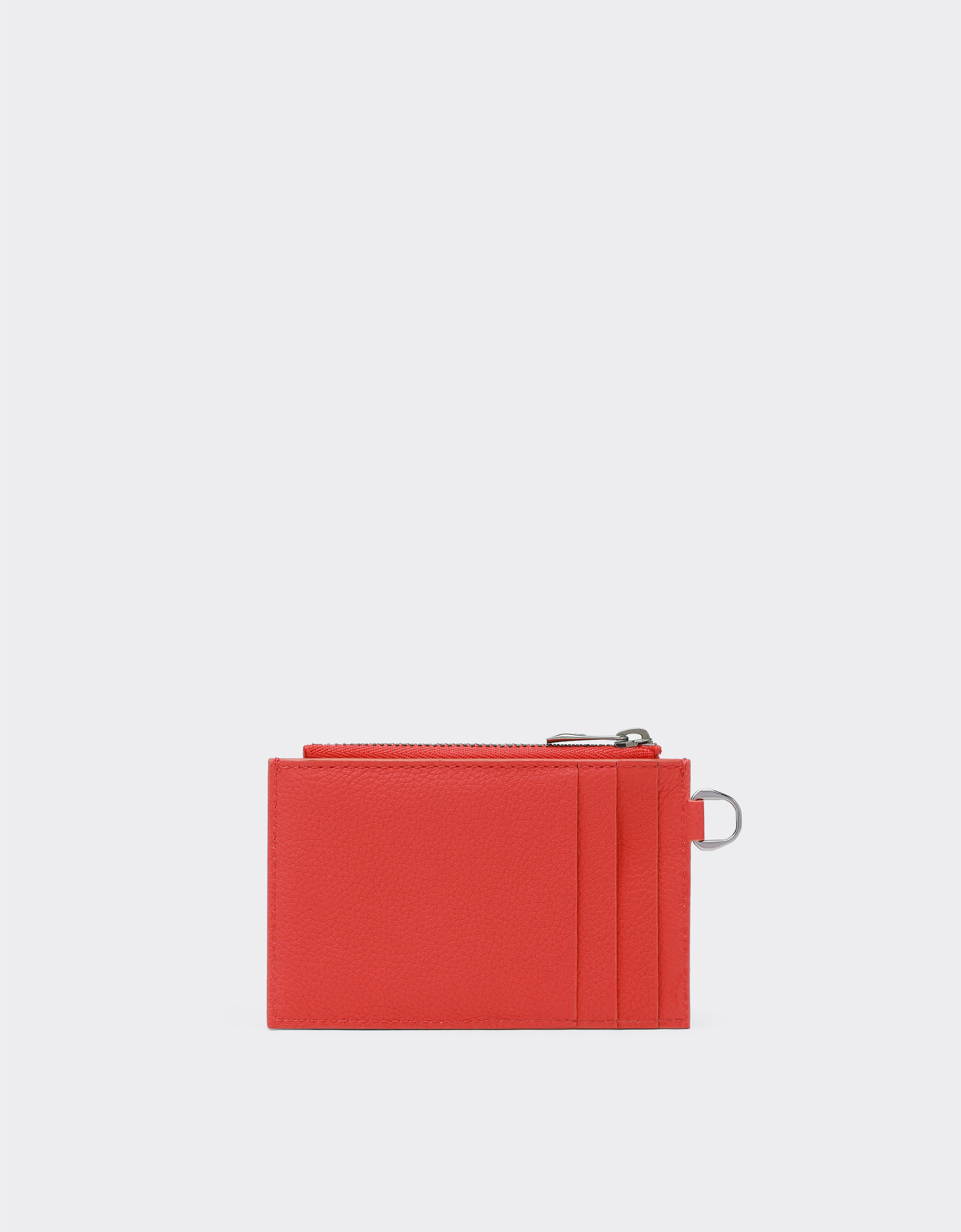 Ferrari Zip card holder in textured leather Rosso Dino 51054f