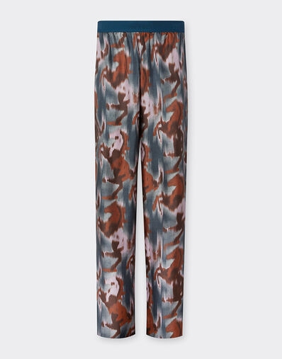 Ferrari Cavallino Ikat 印花真丝长裤 孔雀蓝 22638f