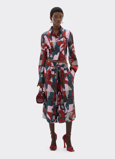 Silk skirt with color block Cavallino print Ferrari Silk skirt with color block Cavallino print Peacock 22650f