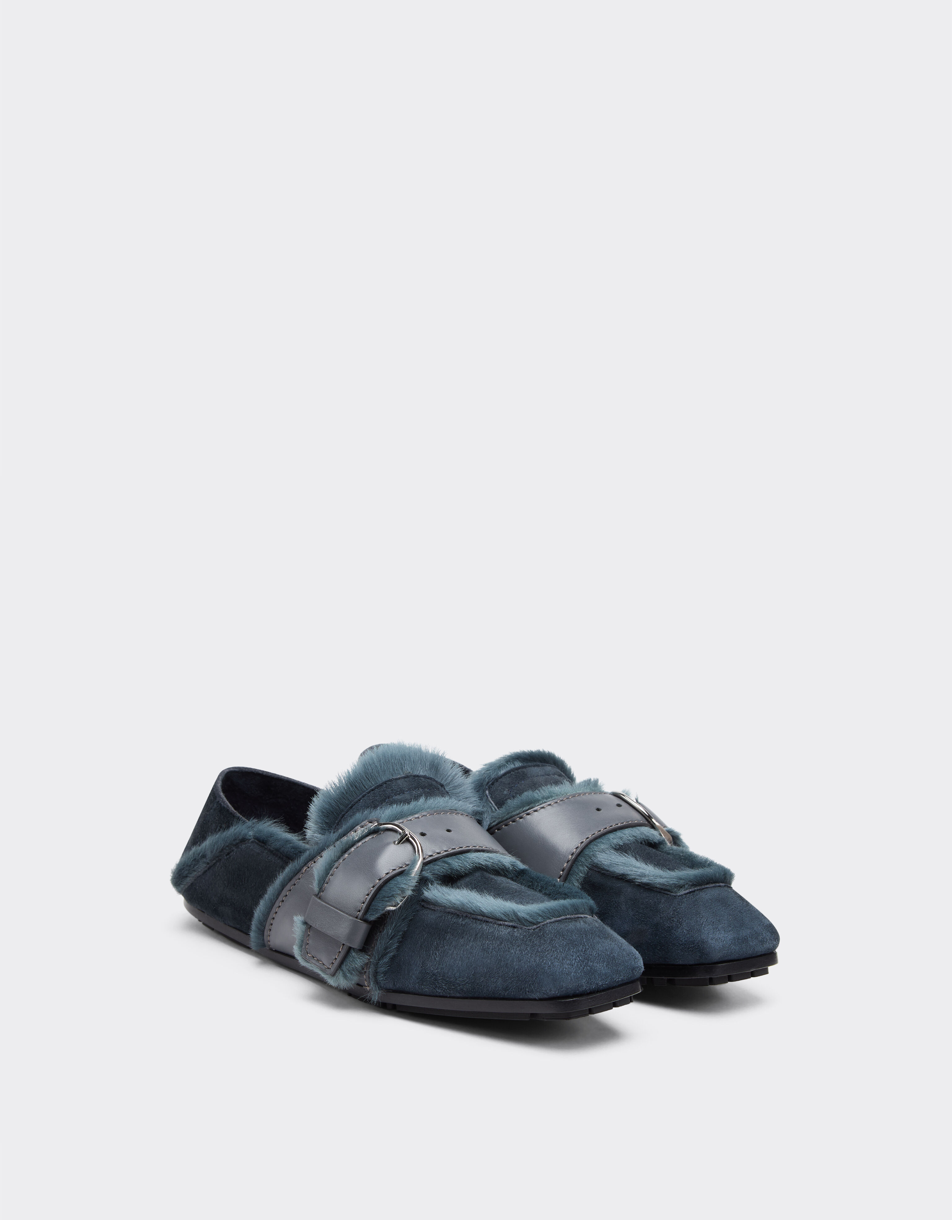 Ferrari Suede moccasin with fur edging Peacock 49162f