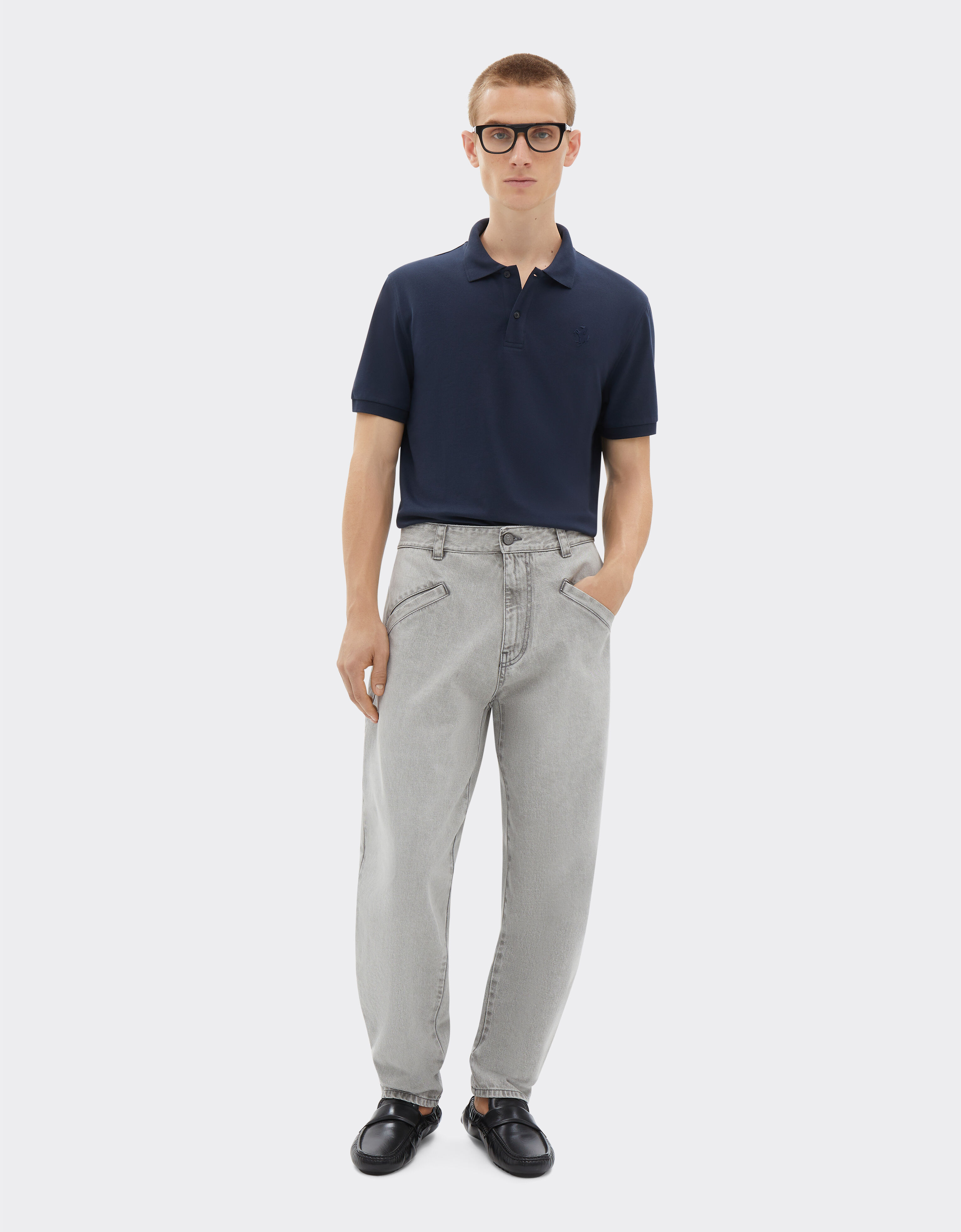 Organic cotton piqué polo shirt with Prancing Horse Ferrari Organic cotton piqué polo shirt with Prancing Horse Navy Blue CJMPO0014JCO0053f