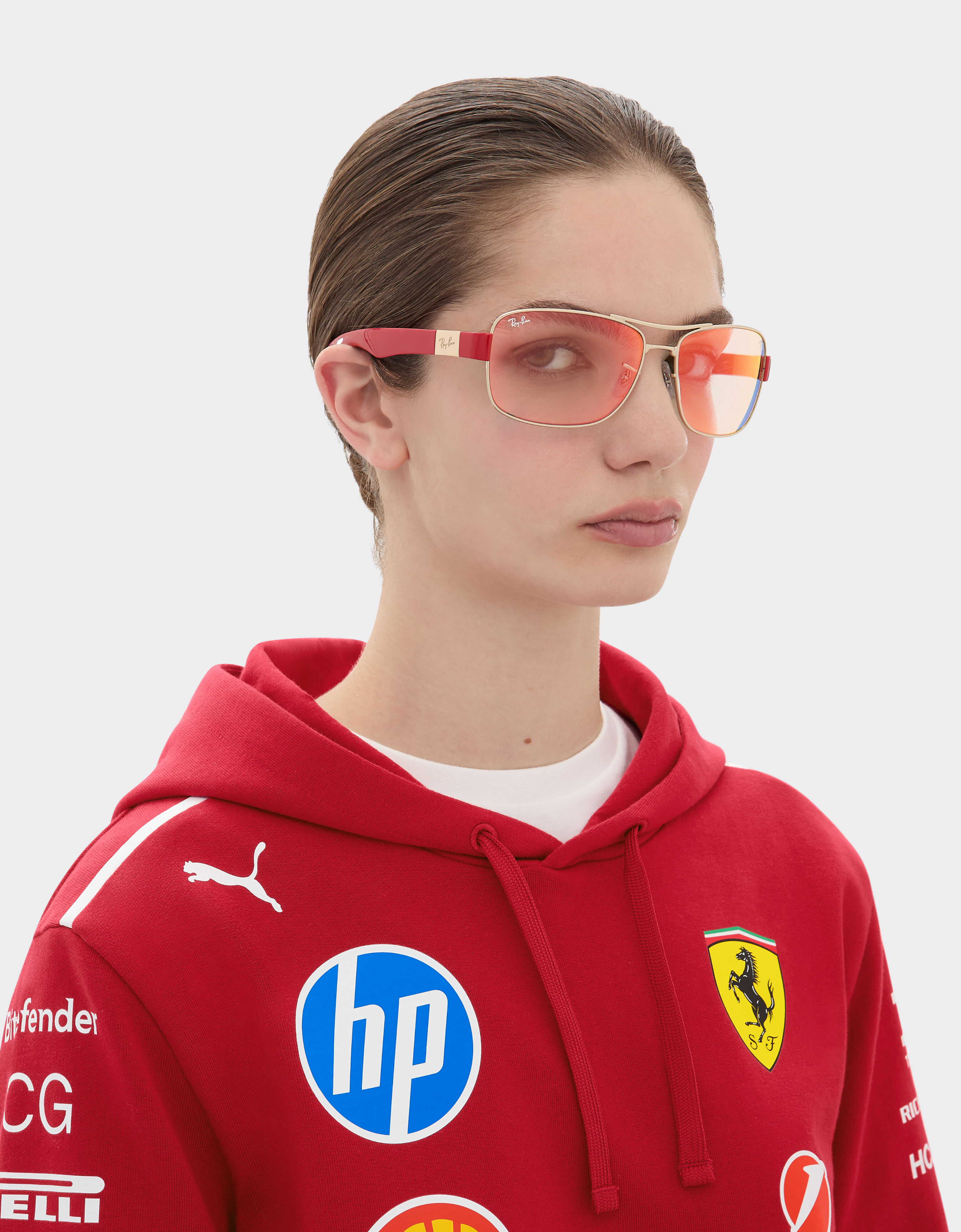 Ferrari 雷朋与法拉利车队合作款 RB3763M 红色/黄色镜面棕色镜片银色金属与红色塑料太阳镜 银色 LA01Ef