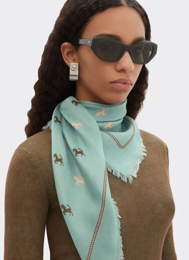 Ferrari 丝棉混纺斜纹方巾 Granite Green 50361f