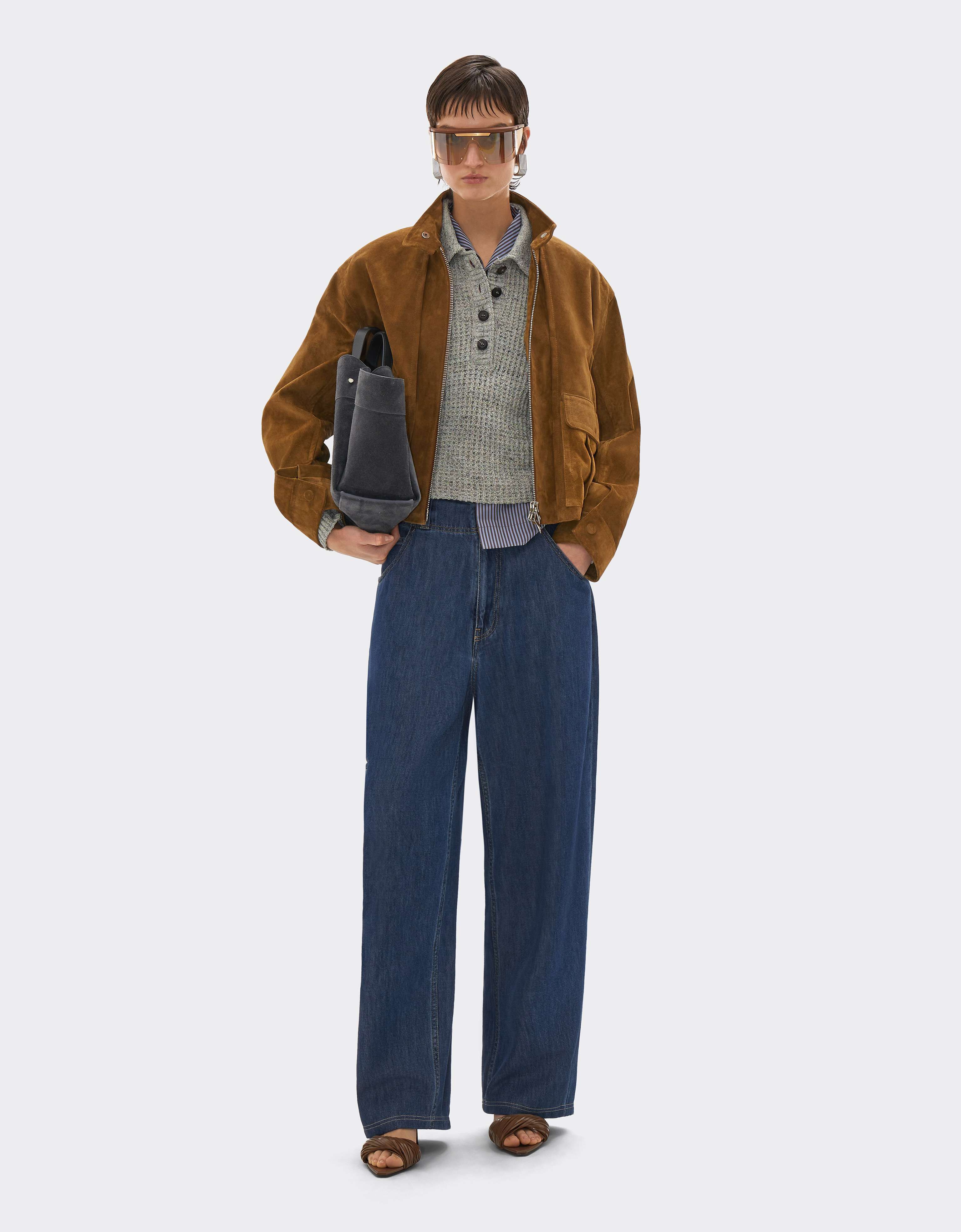 Cazadora de piel de ante con hombros oversize Ferrari Cazadora de piel de ante con hombros oversize Caffè CLWOU0011LCK0003f