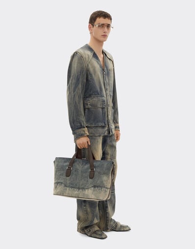 Ferrari 酸洗牛仔布和皮革的 Duffle 包 Blu Denim 51329f