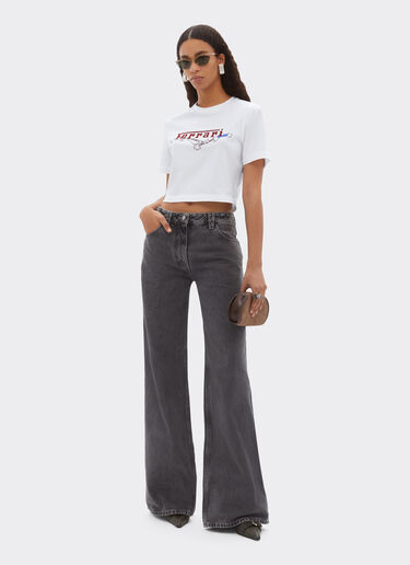 Ferrari 法拉利徽标刺绣棉质 T 恤 Optical White 50844f