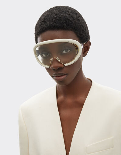 Ferrari Ferrari sunglasses in shinysilver metal and chalk white leather with transparent lenses Bianco Ottico LA0LLf