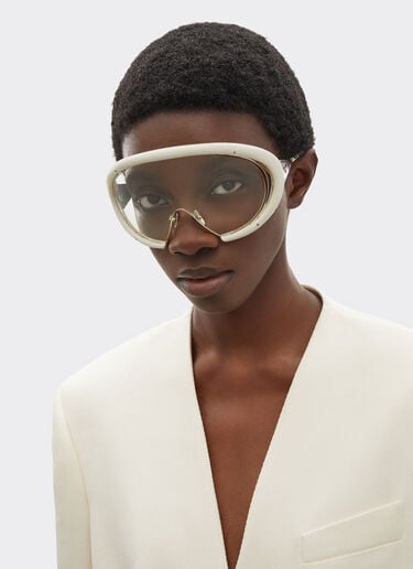 Ferrari Ferrari sunglasses in shinysilver metal and chalk white leather with transparent lenses Bianco Ottico LA0LLf