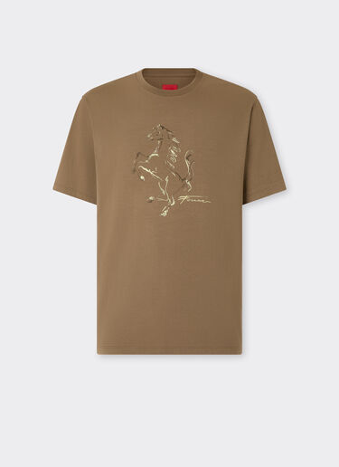 Ferrari 跃马印花棉质 T 恤 Khaki Green 50846f