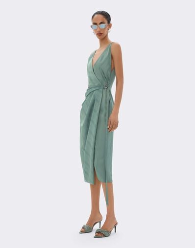 Ferrari Vestido cruzado de mezcla de seda jacquard con rayas Pekín Salvia CWWDR0019WAC0001f