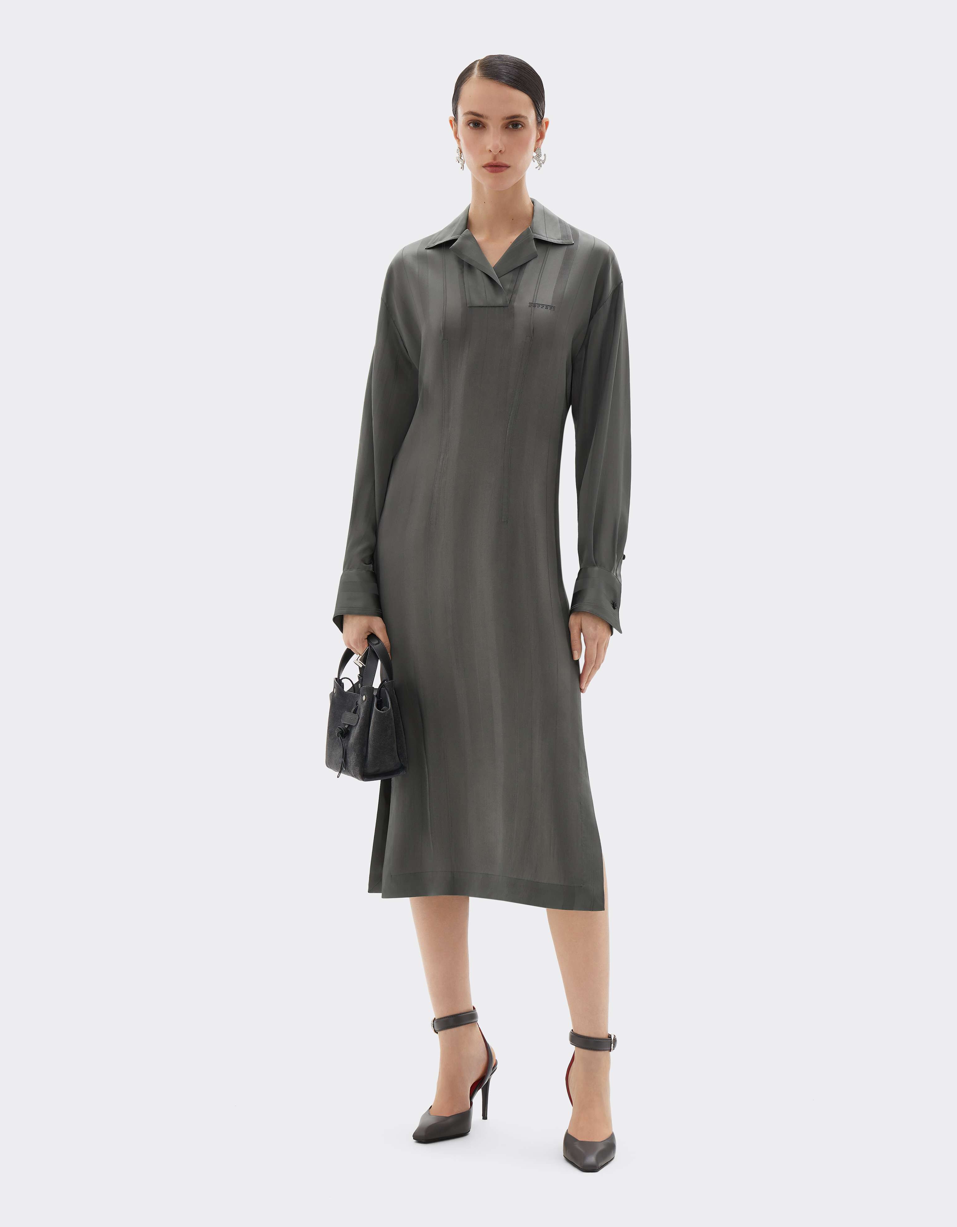 Midi dress in jacquard silk blend with Pekin stripes Ferrari Midi dress in jacquard silk blend with Pekin stripes Verde piombo CWWDR0033WAC0001f