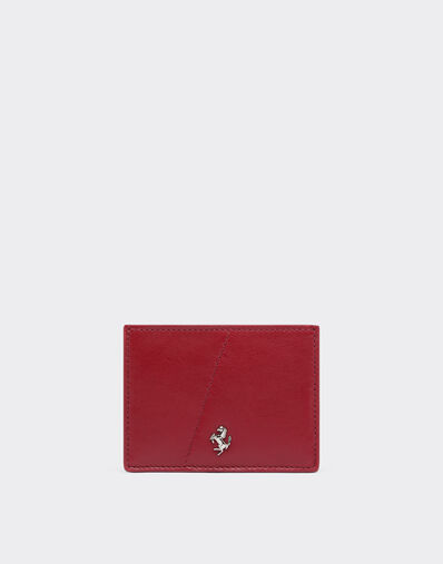 Ferrari CC HOLDER DIAGONAL STITCHING PLAIN LEATHER Rosso Maison 50619f