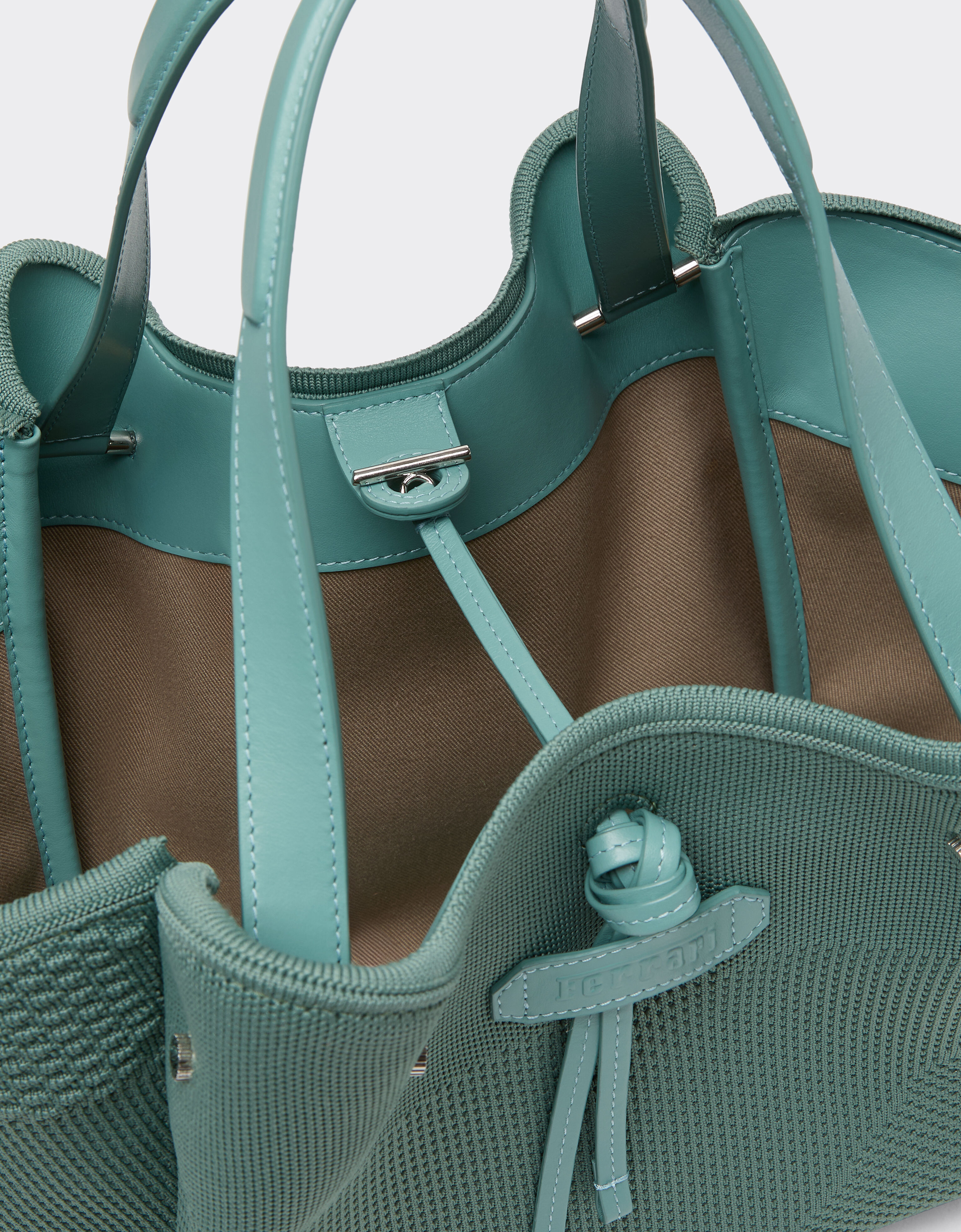 Ferrari 小号法拉利针织与皮革托特包 Granite Green 50416f