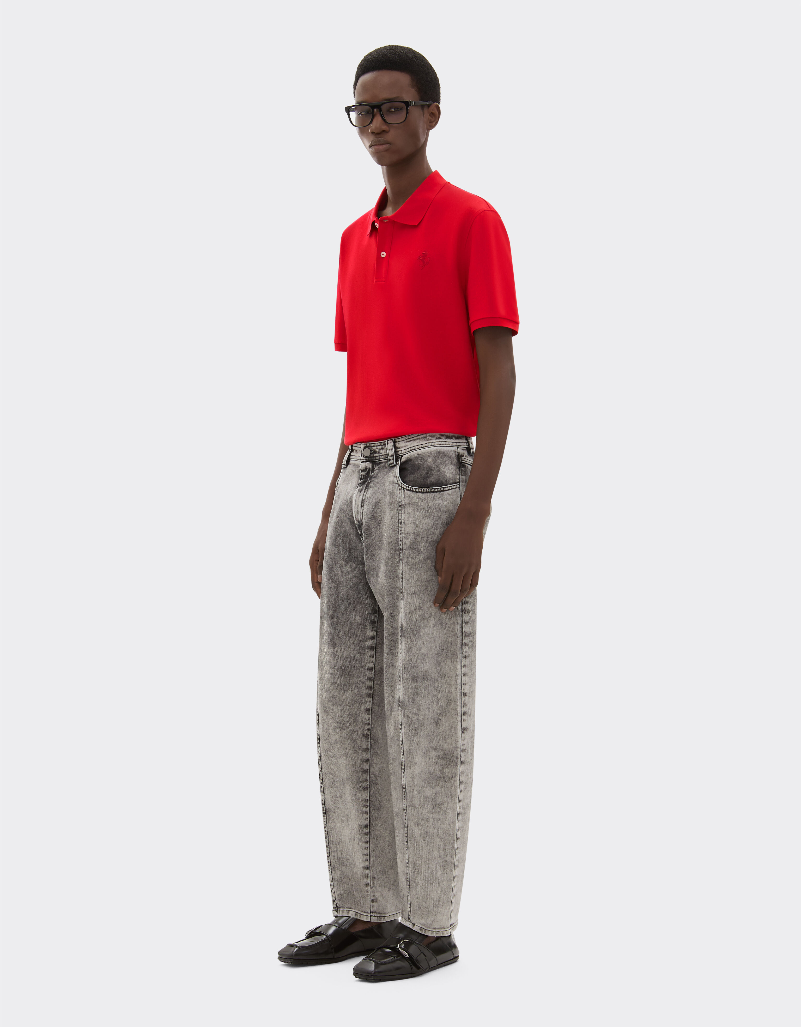 Ferrari Organic cotton piqué polo shirt with Prancing Horse Rosso Corsa CJMPO0014JCO0053f