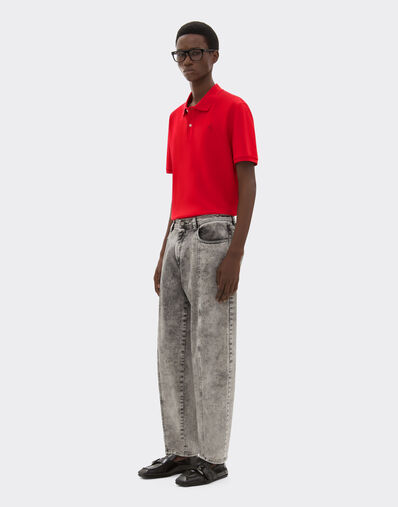 Organic cotton piqué polo shirt with Prancing Horse Ferrari Organic cotton piqué polo shirt with Prancing Horse Rosso Corsa CJMPO0014JCO0053f