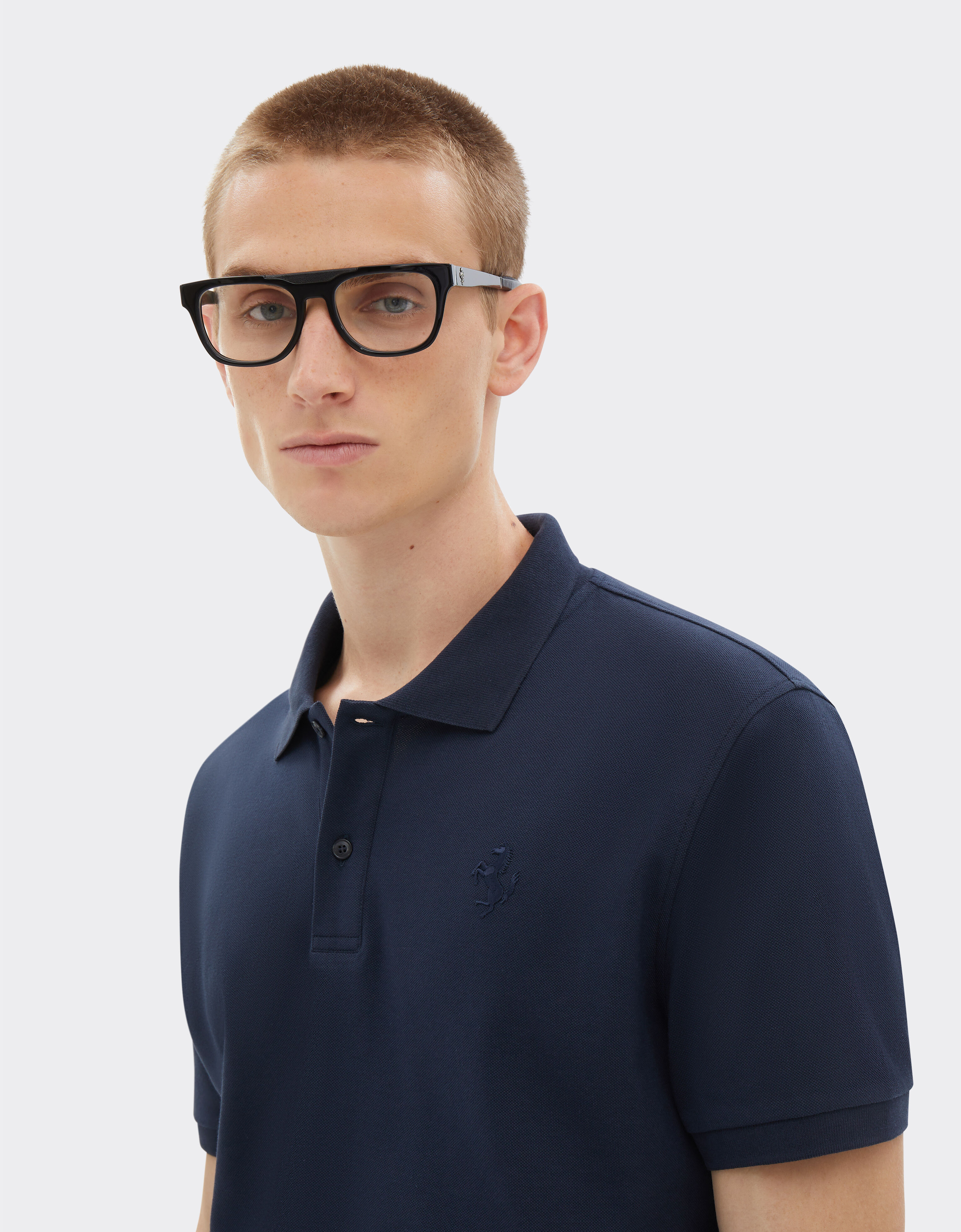 Organic cotton piqué polo shirt with Prancing Horse Ferrari Organic cotton piqué polo shirt with Prancing Horse Navy Blue CJMPO0014JCO0053f