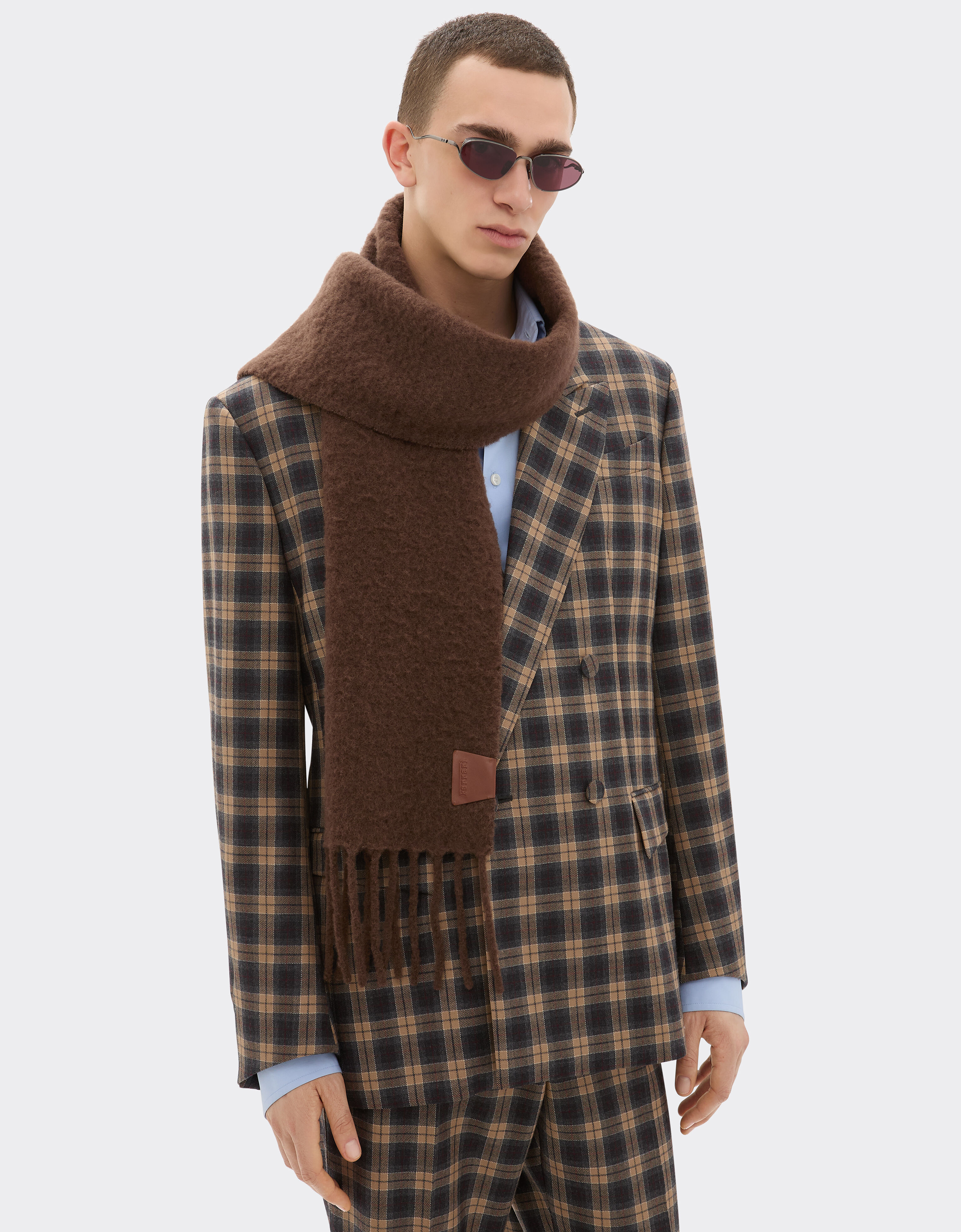 Ferrari Alpaca scarf with Ferrari label Dark brown 22714f