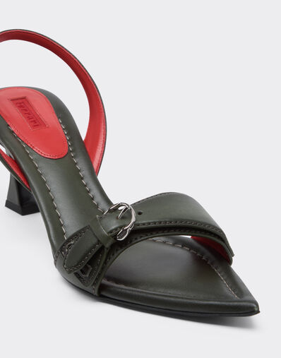 Ferrari Leather Sandal with Heel Khaki Green 49998f